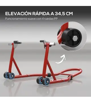 Caballete Moto Soporte Delantero Universal de Acero con Horquillas en U y L para Rueda 10" 17" 18" Carga 200 kg Rojo