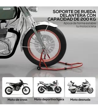 Caballete Moto Soporte Delantero Universal de Acero con Horquillas en U y L para Rueda 10" 17" 18" Carga 200 kg Rojo