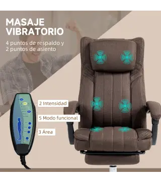 Silla de Masaje con 6 Puntos de Masaje con Altura Ajustable Control Remoto Reposapiés y Reposacabezas Marrón Oscuro