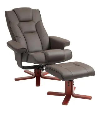 Sillón Reclinable con Reposapiés Tapizado en PU y Estructura de Madera Carga 150 kg Butaca para Dormitorio Marrón