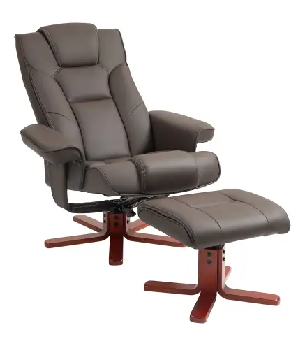 Sillón Reclinable con Reposapiés Tapizado en PU y Estructura de Madera Carga 150 kg Butaca para Dormitorio Marrón