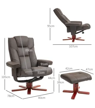 Sillón Reclinable con Reposapiés Tapizado en PU y Estructura de Madera Carga 150 kg Butaca para Dormitorio Marrón