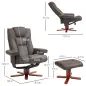 Sillón Reclinable con Reposapiés Tapizado en PU y Estructura de Madera Carga 150 kg Butaca para Dormitorio Marrón