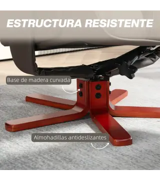 Sillón Reclinable con Reposapiés Tapizado en PU y Estructura de Madera Carga 150 kg Butaca para Dormitorio Marrón