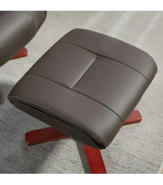 Sillón Reclinable con Reposapiés Tapizado en PU y Estructura de Madera Carga 150 kg Butaca para Dormitorio Marrón