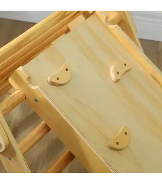 Triángulo de Escalada de Madera 3 en 1 con Rampa para Deslizarse o Escalar 147x64,5x63 cm Natural