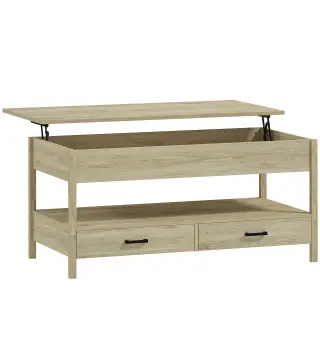 Mesa de Centro Elevable con Almacenamiento Compartimento Oculto Cajones y Estante Abierto 100x50x48-62 cm Roble