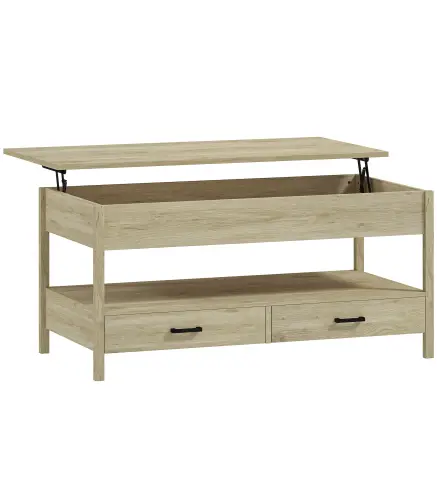 Mesa de Centro Elevable con Almacenamiento Compartimento Oculto Cajones y Estante Abierto 100x50x48-62 cm Roble