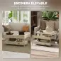 Mesa de Centro Elevable con Almacenamiento Compartimento Oculto Cajones y Estante Abierto 100x50x48-62 cm Roble