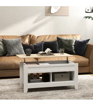 Mesa de Centro Elevable con Encimera Elevable y Espacio Oculto de Almacenaje 105x50x49 cm Blanco y Natural