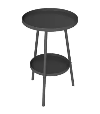 Mesa de Jardín Redonda de 2 Niveles con Bordes Elevados Bandeja Inferior para Exterior e Interior Ø32x51 cm Negro