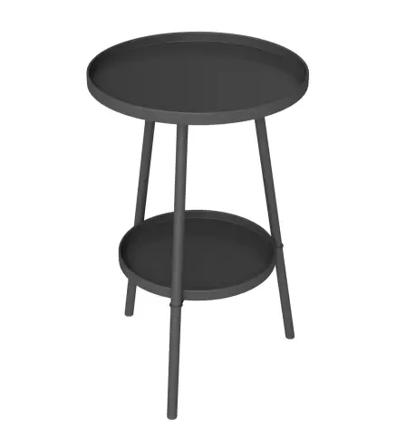 Mesa de Jardín Redonda de 2 Niveles con Bordes Elevados Bandeja Inferior para Exterior e Interior Ø32x51 cm Negro