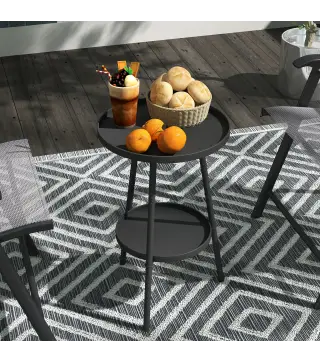 Mesa de Jardín Redonda de 2 Niveles con Bordes Elevados Bandeja Inferior para Exterior e Interior Ø32x51 cm Negro