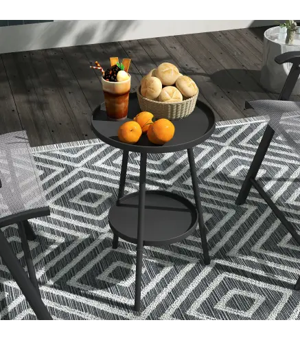 Mesa de Jardín Redonda de 2 Niveles con Bordes Elevados Bandeja Inferior para Exterior e Interior Ø32x51 cm Negro