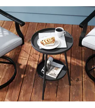 Mesa de Jardín Redonda de 2 Niveles con Bordes Elevados Bandeja Inferior para Exterior e Interior Ø32x51 cm Negro