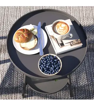Mesa de Jardín Redonda de 2 Niveles con Bordes Elevados Bandeja Inferior para Exterior e Interior Ø32x51 cm Negro