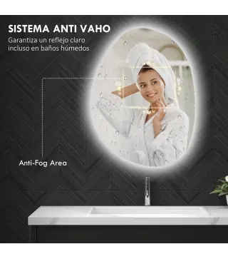 Espejo de Baño con Luz LED 80x60 cm 3 Colores de Luz Brillo Regulable Función Antivaho Función de Memoria IP44