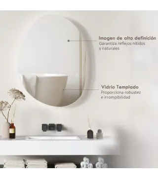 Espejo de Baño con Luz LED 80x60 cm 3 Colores de Luz Brillo Regulable Función Antivaho Función de Memoria IP44