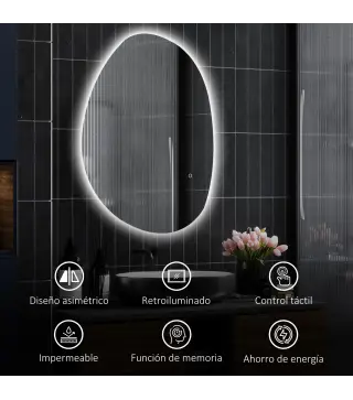 Espejo de Baño con Luz LED 80x60 cm 3 Colores de Luz Brillo Regulable Función Antivaho Función de Memoria IP44