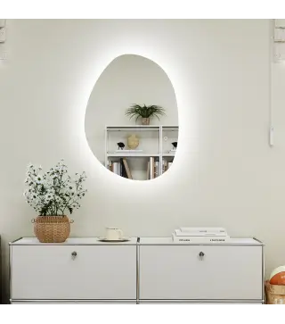 Espejo de Baño con Luz LED 80x60 cm 3 Colores de Luz Brillo Regulable Función Antivaho Función de Memoria IP44