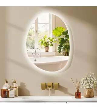 Espejo de Baño con Luz LED 70x50 cm 3 Colores de Luz Brillo Regulable Función Antivaho Función de Memoria IP44