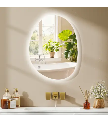 Espejo de Baño con Luz LED 70x50 cm 3 Colores de Luz Brillo Regulable Función Antivaho Función de Memoria IP44