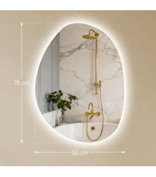 Espejo de Baño con Luz LED 70x50 cm 3 Colores de Luz Brillo Regulable Función Antivaho Función de Memoria IP44