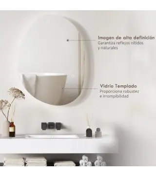 Espejo de Baño con Luz LED 70x50 cm 3 Colores de Luz Brillo Regulable Función Antivaho Función de Memoria IP44