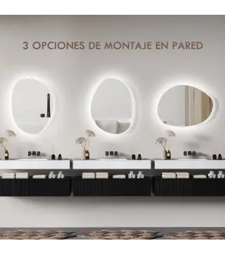 Espejo de Baño con Luz LED 70x50 cm 3 Colores de Luz Brillo Regulable Función Antivaho Función de Memoria IP44