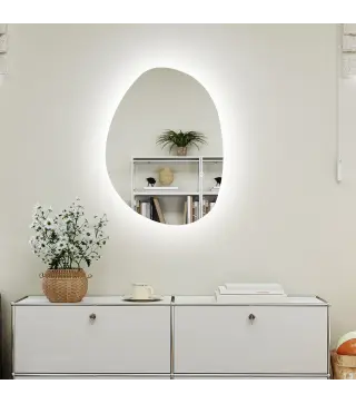 Espejo de Baño con Luz LED 70x50 cm 3 Colores de Luz Brillo Regulable Función Antivaho Función de Memoria IP44