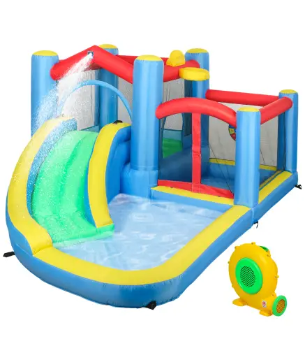 Castillo Hinchable 5 en 1 con Tobogán Piscinas y Canasta Incluye Inflador y Bolsa de Transporte 385x290x180cm Multicolor