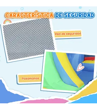 Castillo Hinchable 5 en 1 con Tobogán Piscinas y Canasta Incluye Inflador y Bolsa de Transporte 385x290x180cm Multicolor