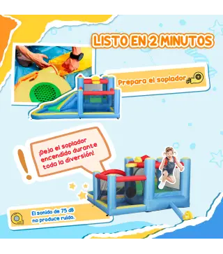 Castillo Hinchable 5 en 1 con Tobogán Piscinas y Canasta Incluye Inflador y Bolsa de Transporte 385x290x180cm Multicolor