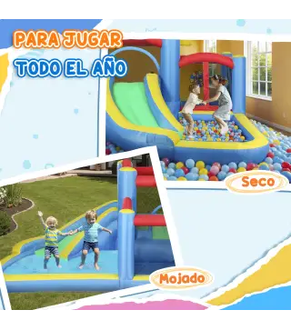 Castillo Hinchable 5 en 1 con Tobogán Piscinas y Canasta Incluye Inflador y Bolsa de Transporte 385x290x180cm Multicolor