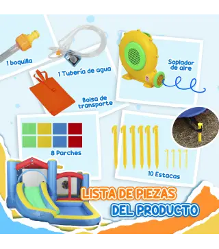 Castillo Hinchable 5 en 1 con Tobogán Piscinas y Canasta Incluye Inflador y Bolsa de Transporte 385x290x180cm Multicolor