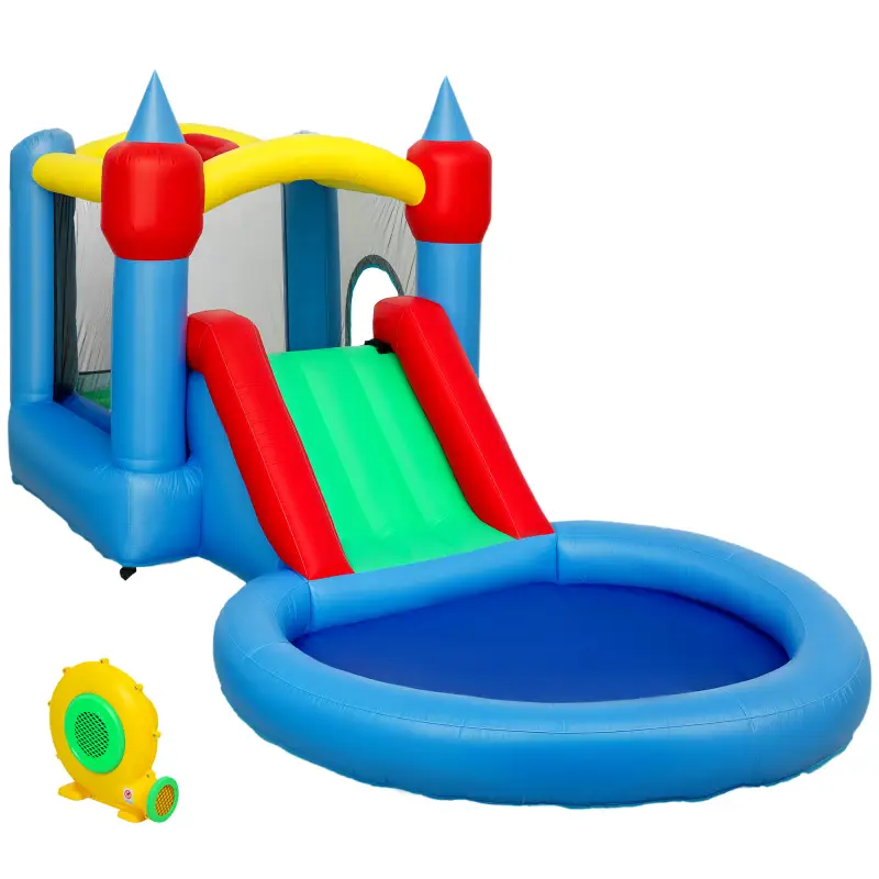 Castillo Hinchable 415x205x190 cm con Tobogán Foso de Bolas Canasta Inflador y Bolsa para Interior y Exterior