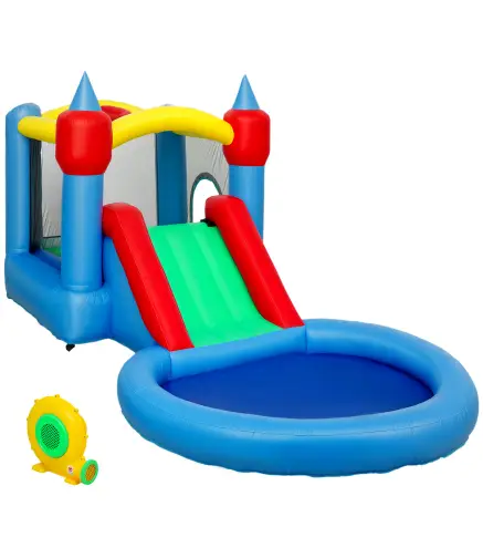 Castillo Hinchable 415x205x190 cm con Tobogán Foso de Bolas Canasta Inflador y Bolsa para Interior y Exterior