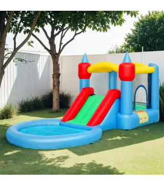 Castillo Hinchable 415x205x190 cm con Tobogán Foso de Bolas Canasta Inflador y Bolsa para Interior y Exterior