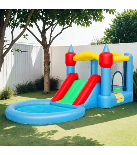 Castillo Hinchable 415x205x190 cm con Tobogán Foso de Bolas Canasta Inflador y Bolsa para Interior y Exterior