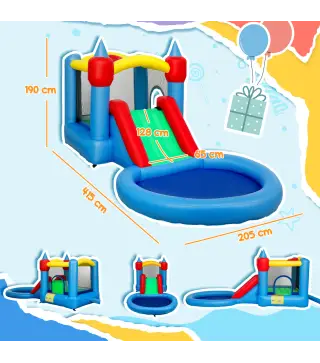 Castillo Hinchable 415x205x190 cm con Tobogán Foso de Bolas Canasta Inflador y Bolsa para Interior y Exterior