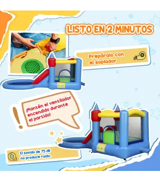 Castillo Hinchable 415x205x190 cm con Tobogán Foso de Bolas Canasta Inflador y Bolsa para Interior y Exterior
