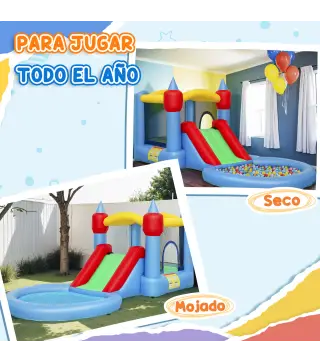 Castillo Hinchable 415x205x190 cm con Tobogán Foso de Bolas Canasta Inflador y Bolsa para Interior y Exterior
