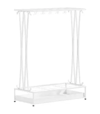 Paragüero Moderno de Acero con 21 Espacios y 24 Ganchos Bandeja Recogegotas Extraíble para Entrada 50x24x68 cm Blanco