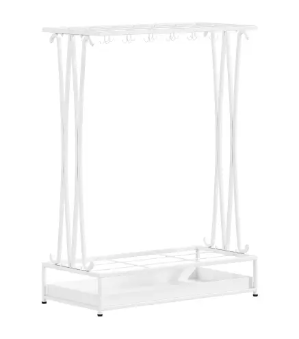Paragüero Moderno de Acero con 21 Espacios y 24 Ganchos Bandeja Recogegotas Extraíble para Entrada 50x24x68 cm Blanco