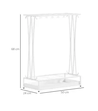 Paragüero Moderno de Acero con 21 Espacios y 24 Ganchos Bandeja Recogegotas Extraíble para Entrada 50x24x68 cm Blanco