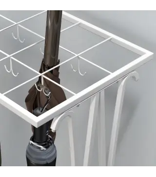 Paragüero Moderno de Acero con 21 Espacios y 24 Ganchos Bandeja Recogegotas Extraíble para Entrada 50x24x68 cm Blanco