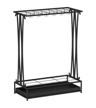 Paragüero Moderno de Acero con 21 Espacios y 24 Ganchos Bandeja Recogegotas Extraíble para Entrada 50x24x68 cm Negro