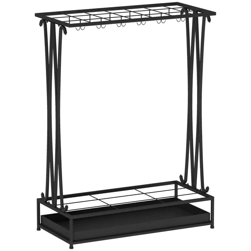 Paragüero Moderno de Acero con 21 Espacios y 24 Ganchos Bandeja Recogegotas Extraíble para Entrada 50x24x68 cm Negro Paragüero Moderno de Acero con 21 Espacios y 24 Ganchos Bandeja Recogegotas Extraíble para Entrada 50x24x68 cm Negro