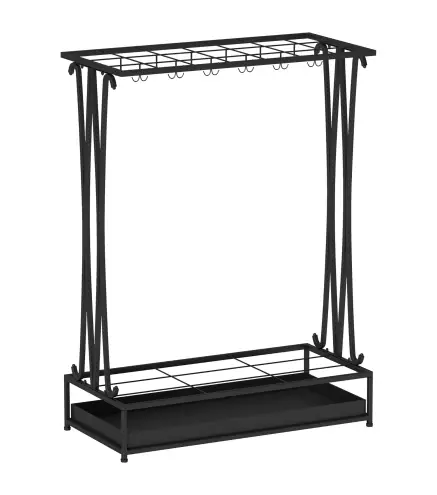 Paragüero Moderno de Acero con 21 Espacios y 24 Ganchos Bandeja Recogegotas Extraíble para Entrada 50x24x68 cm Negro