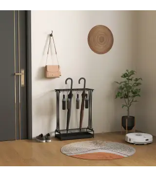 Paragüero Moderno de Acero con 21 Espacios y 24 Ganchos Bandeja Recogegotas Extraíble para Entrada 50x24x68 cm Negro